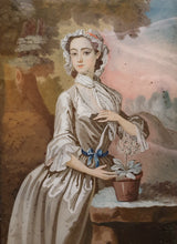 Load image into Gallery viewer, 18th.Century Reverse Glass Painting Of A Lady With An Auricula Circa.1745