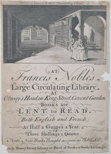 Load image into Gallery viewer, Georgian Trade Card Francis Noble's Large Circulating Library Covent Garden London Circa.1745