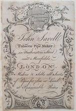 Load image into Gallery viewer, Rococo Trade Card John Savell Tobacco Pipe Maker London Circa.1770