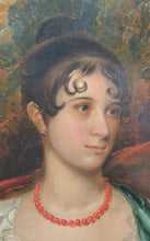 Load image into Gallery viewer, Circle Of Sir Thomas Lawrence English School Early 19th.Century Portrait Of A Young Lady Wearing Coral Beads Circa.1810