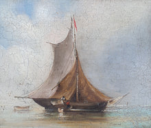 Load image into Gallery viewer, Circle Of George Chambers Snr. Maritime Oil Painting Study Of A Fishing Vessel In Calm Waters Circa.1835