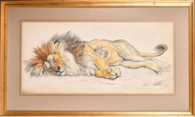 Load image into Gallery viewer, Ernest Griset 19th.Century Watercolour Study Of A Sleeping Nubian Lion Circa.1880