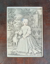Load image into Gallery viewer, 18th.Century German School Small Watercolour Portrait Of A Young Girl With Her Whippet And Parakeet In A Garden Circa.1730.