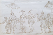 Load image into Gallery viewer, Gaspare Diziani Venetian School Pen And Ink Study Of Eastern Figures With Parasols Circa.1700