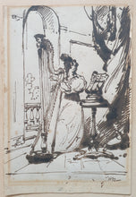 Load image into Gallery viewer, George Chinnery Pen And Ink Study Of A Lady Playing A Harp 1832