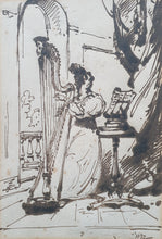 Load image into Gallery viewer, George Chinnery Pen And Ink Study Of A Lady Playing A Harp 1832