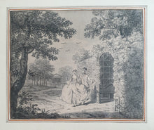 Load image into Gallery viewer, John Collet Grey Wash Watercolour Drawing A Lady And Gentleman Walking In A Pleasure Garden Circa.1760