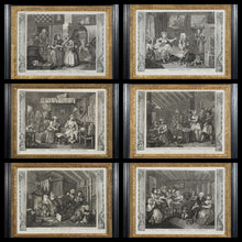 Load image into Gallery viewer, William Hogarth The Harlots Progress A Set Of Six 18th.Century Copper Engravings In Sanded Slip Frames
