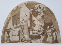 Load image into Gallery viewer, Alessio Gemignani Italian School Early 17th.Century Pen Ink And Wash Design For A Lunette Depicting The Consecration Of The Eucharist Circa.1620