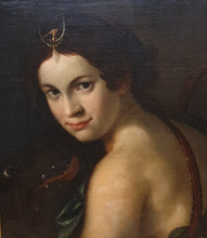 Load image into Gallery viewer, 18th.Century Irish Neoclassical School Oil Portrait Of A Lady As Diana The Huntress With Her Hound Circa.1770