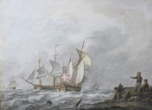 Load image into Gallery viewer, Martinus Schouman Watercolour Seascape A Danish Ship Close To Shore Circa.1790