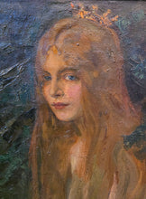 Load image into Gallery viewer, Attr. Bertha Dorph Danish School Oil Portrait Study Young Girl Wearing A Crown Circa.1900