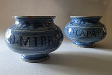 Load image into Gallery viewer, Pair Of Early 18th.Century Italian Maiolica Berretino Ground Albarelli