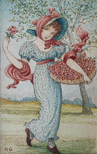 Load image into Gallery viewer, Kate Greenaway Watercolour Drawing Gathering Rose Petals Circa.1880.