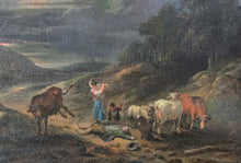 Load image into Gallery viewer, Francesco Giuseppe Casanova 18th.Century Oil On Panel A Stormy Landscape With Cattle And Drovers Circa.1770