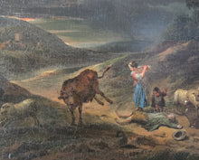 Load image into Gallery viewer, Francesco Giuseppe Casanova 18th.Century Oil On Panel A Stormy Landscape With Cattle And Drovers Circa.1770