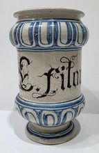 Load image into Gallery viewer, 18th.Century Italian Maiolica Albarello E. Filonio Persiio Savona Circa.1700