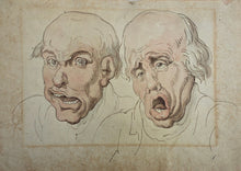 Load image into Gallery viewer, Thomas Rowlandson Pen Ink & Watercolour Drawing Physiognomical Head Studies Depicting Anger & Despair Circa.1790