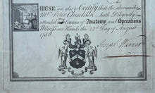 Load image into Gallery viewer, Guy's Hospital London Mr Peter Cheselden Exceptionally Rare Mid 18th.Century Surgery, Anatomy & Operations Certificate 1758