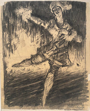 Load image into Gallery viewer, Eleanor Modrakowska Grey Wash And Charcoal Portrait Drawing Of Nijinsky In Le Pavillon D'Armide 1913