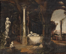 Load image into Gallery viewer, Circle Of Charles Cornelisz De Hooch Dutch School 17th.Century Large Oil On Canvas An Architectural Capriccio With The Tomb Of Mary Magdalene