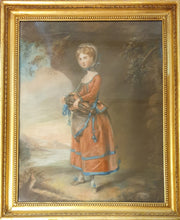 Load image into Gallery viewer, John Russell R.A. 18th.Century Pastel Painting Young Girl Playing A Hurdy-Gurdy