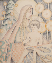 Load image into Gallery viewer, AE Halliwell Pointillist Watercolour Madonna And Child 1928