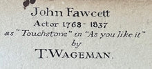 Load image into Gallery viewer, John Fawcett As "Touchstone" In "As You Like It" Pencil Drawing By Thomas Wageman 1818.