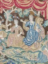 Load image into Gallery viewer, 17th.Century Needlework Mounted As A Cushion An Elegant Couple With Mercury Juno And Minerva Circa.1690