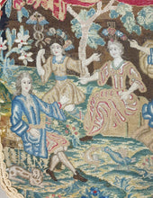 Load image into Gallery viewer, 17th.Century Needlework Mounted As A Cushion An Elegant Couple With Mercury Juno And Minerva Circa.1690