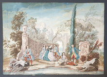 Load image into Gallery viewer, Rococo Landscape With Figures An Allegory Of Poetry 18th.Century Gouache Watercolour Circa.1760