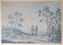 Load image into Gallery viewer, William Woollett Watercolour Drawing Two Sportsmen With Their Dogs In A Landscape Circa.1760
