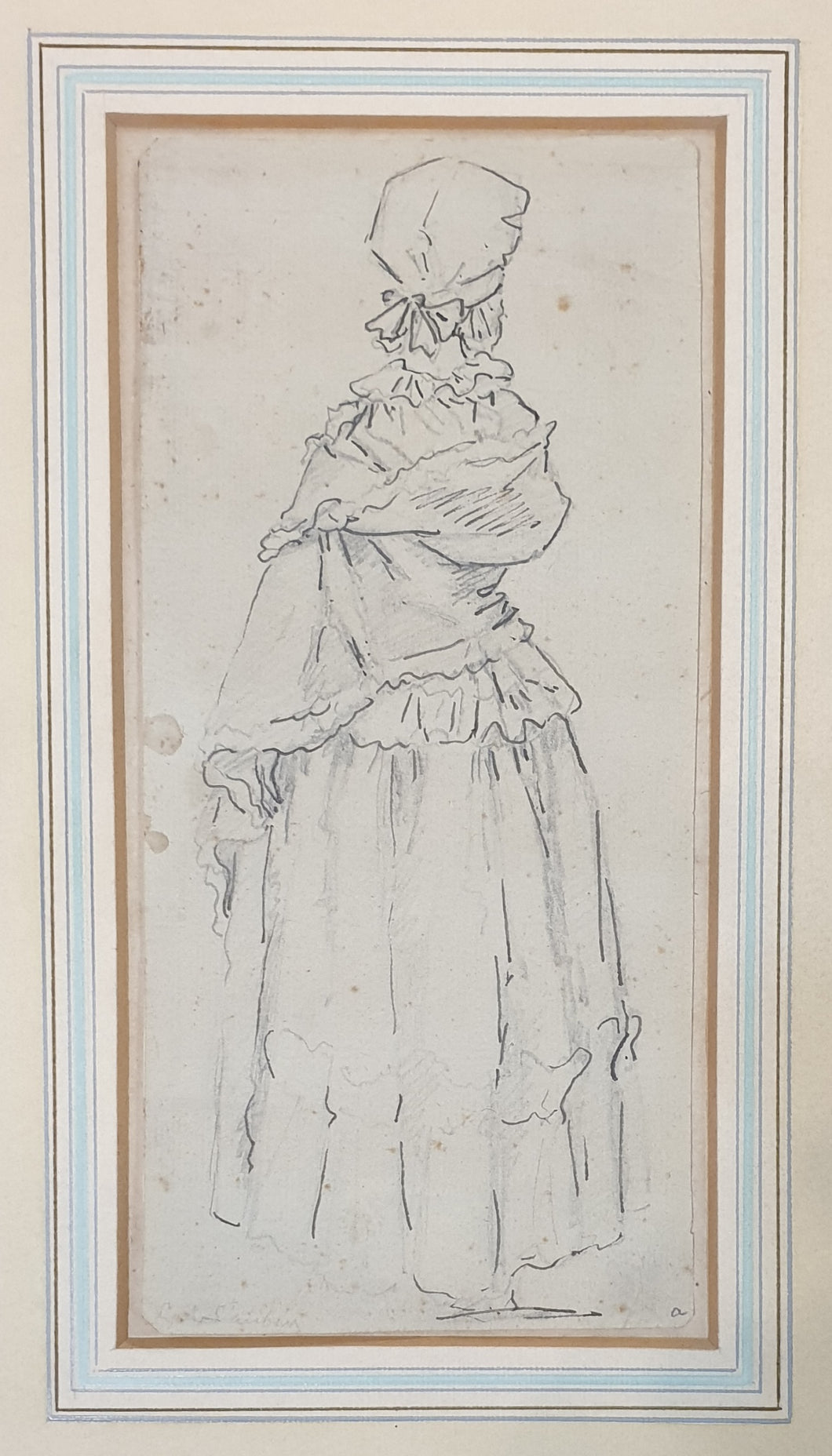 Gabriel De Saint-Aubin Pen And Ink Study Of A Woman Seen From Behind Circa.1770