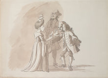 Load image into Gallery viewer, Francis Grose Caricature Watercolour Drawing Three Figures Taking Snuff 1771
