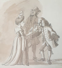 Load image into Gallery viewer, Francis Grose Caricature Watercolour Drawing Three Figures Taking Snuff 1771
