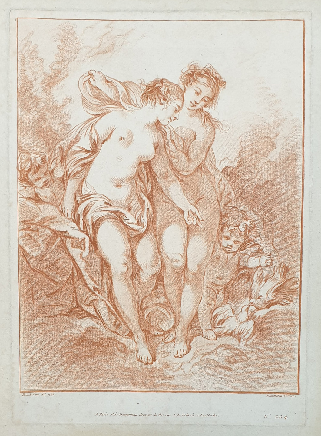 Nymphs And Cupids Crayon Manner Engraving After François Boucher Circa.1788