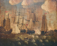 Load image into Gallery viewer, Mid 19th.Century Oil Painting HMS Hyacinth And HMS Volage Engaging Chinese War Junks The Battle Of Chuenpi 1839
