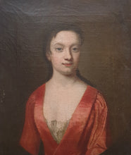 Load image into Gallery viewer, Circle Of Jonathan Richardson The Elder Oil Portrait Of A Lady Wearing A Salmon Pink Robe Circa.1710
