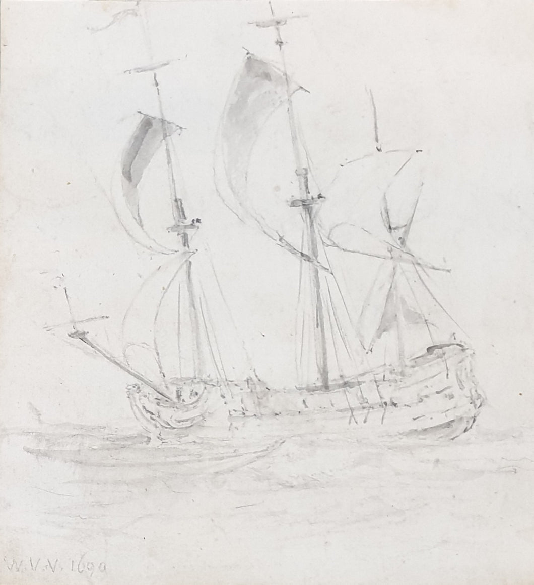 Willem Van Der Velde II 17th.Century Dutch School Study Of A Warship 1690