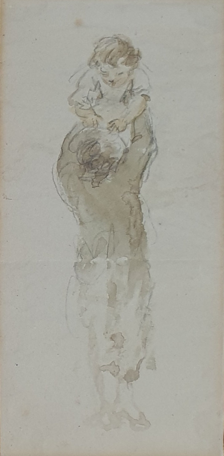 Nicholas Pocock Study Of A Man Holding A Baby Circa.1790