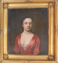 Load image into Gallery viewer, Circle Of Jonathan Richardson The Elder Oil Portrait Of A Lady Wearing A Salmon Pink Robe Circa.1710
