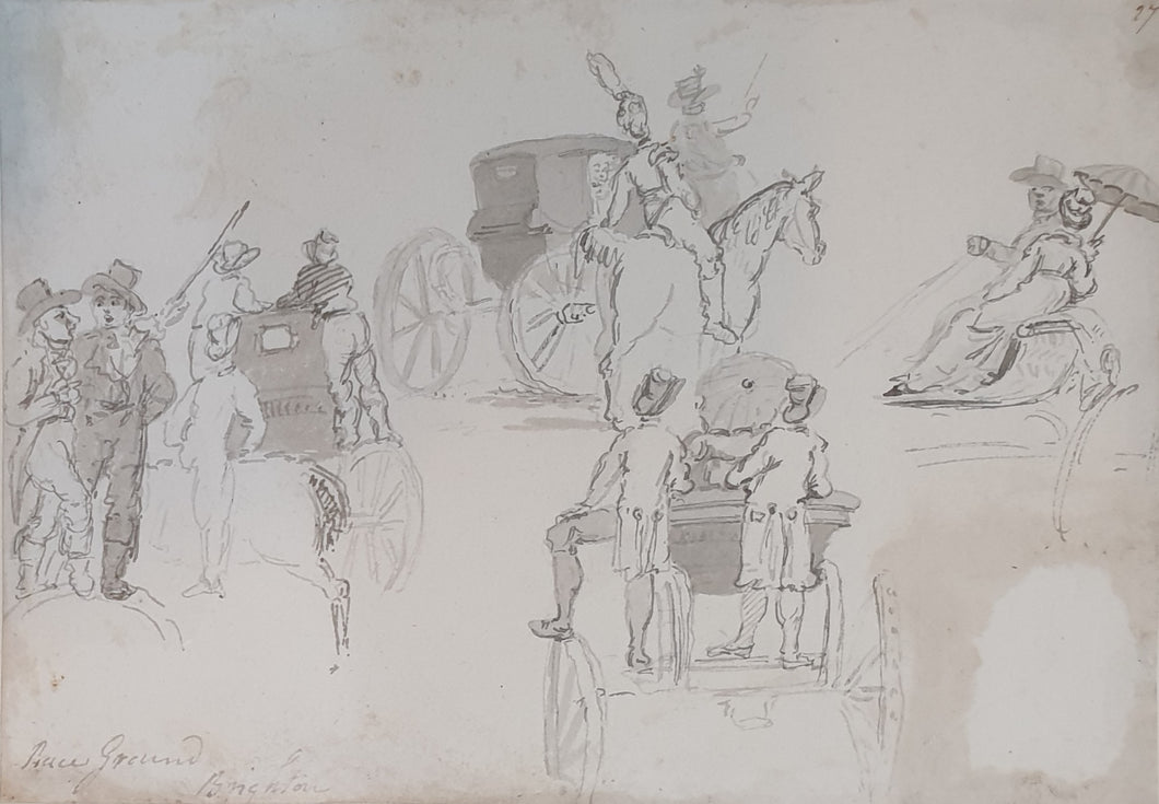 John Nixon Grey Wash Watercolour Brighton Races Circa.1800