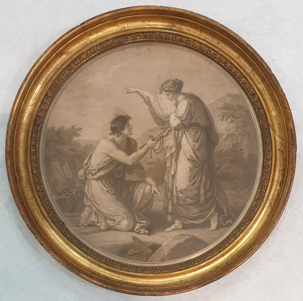 Angelica Kauffman R.A. Theseus Finding His Father's Sword And Sandals Stipple Engraving By Thomas Fielding 1784