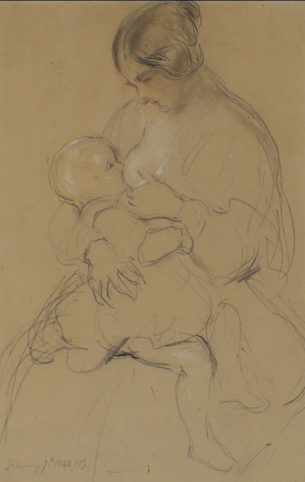 William Simson R.S.A. Pencil And Chalk Study Of A Breastfeeding Mother 1842