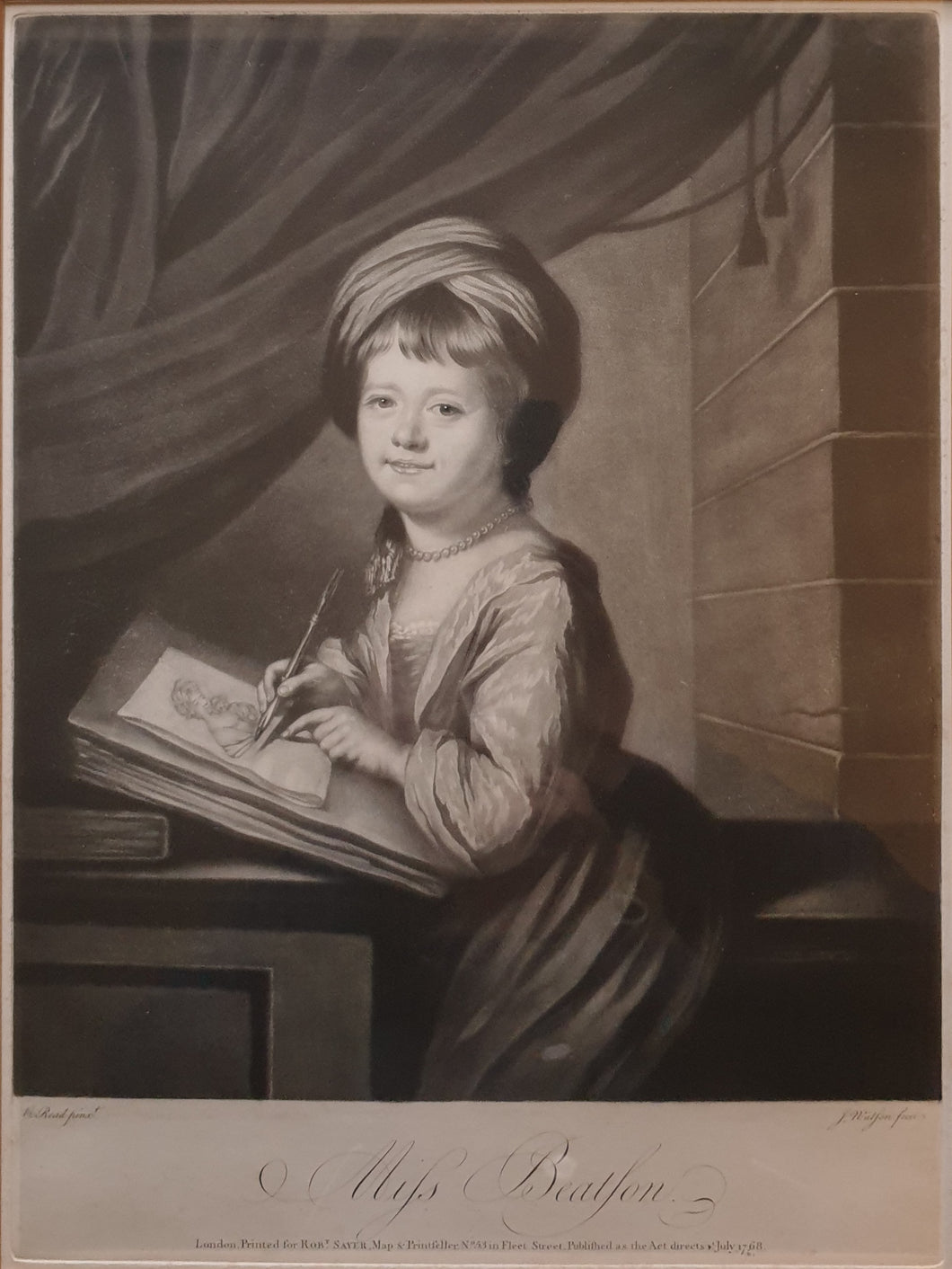 Katherine Read Mezzotint Portrait Engraving Miss Beatson 1768