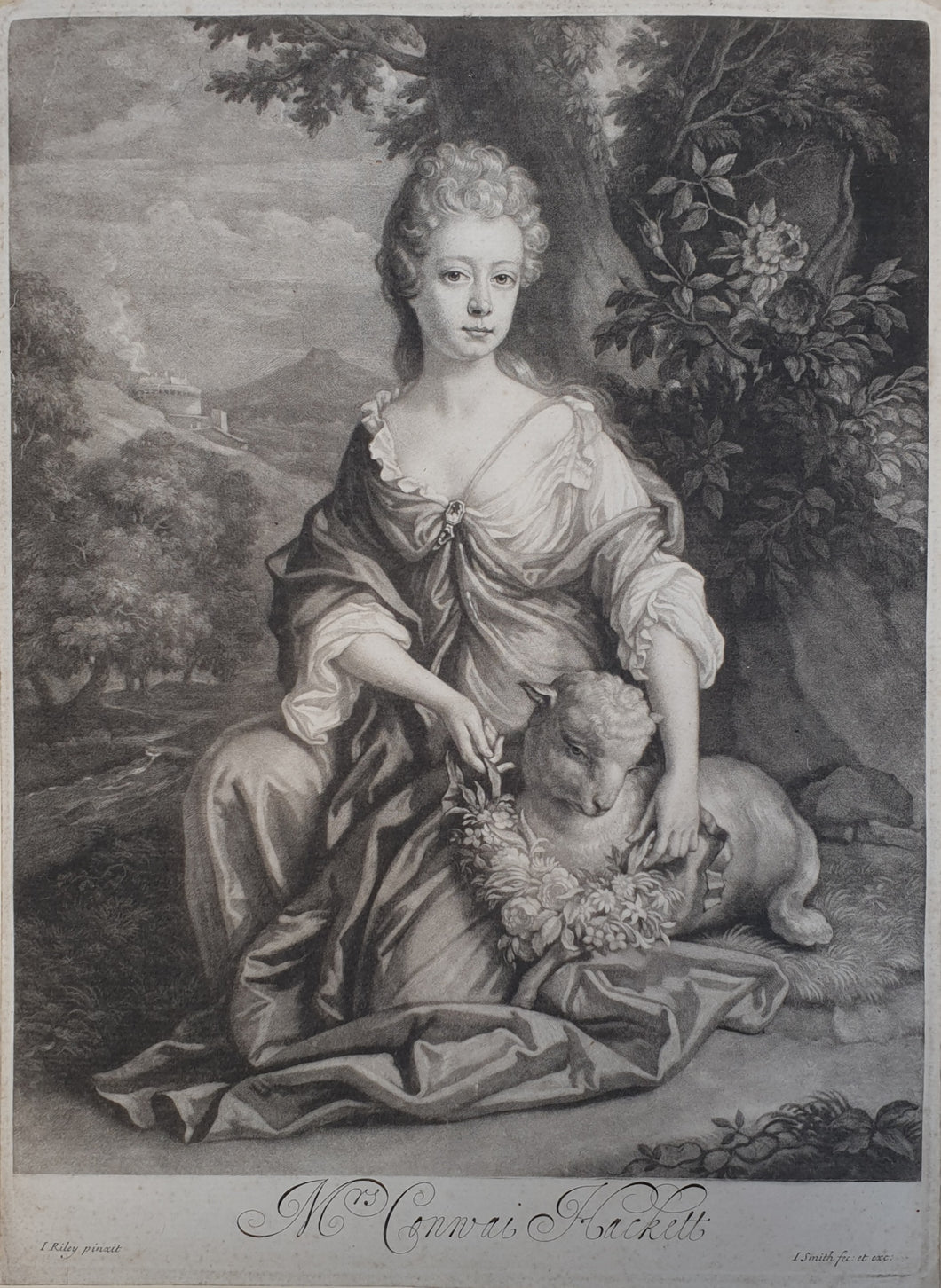 JI Smith Mezzotint Engraving After J Riley Mrs Conwai Hackett Circa.1690.