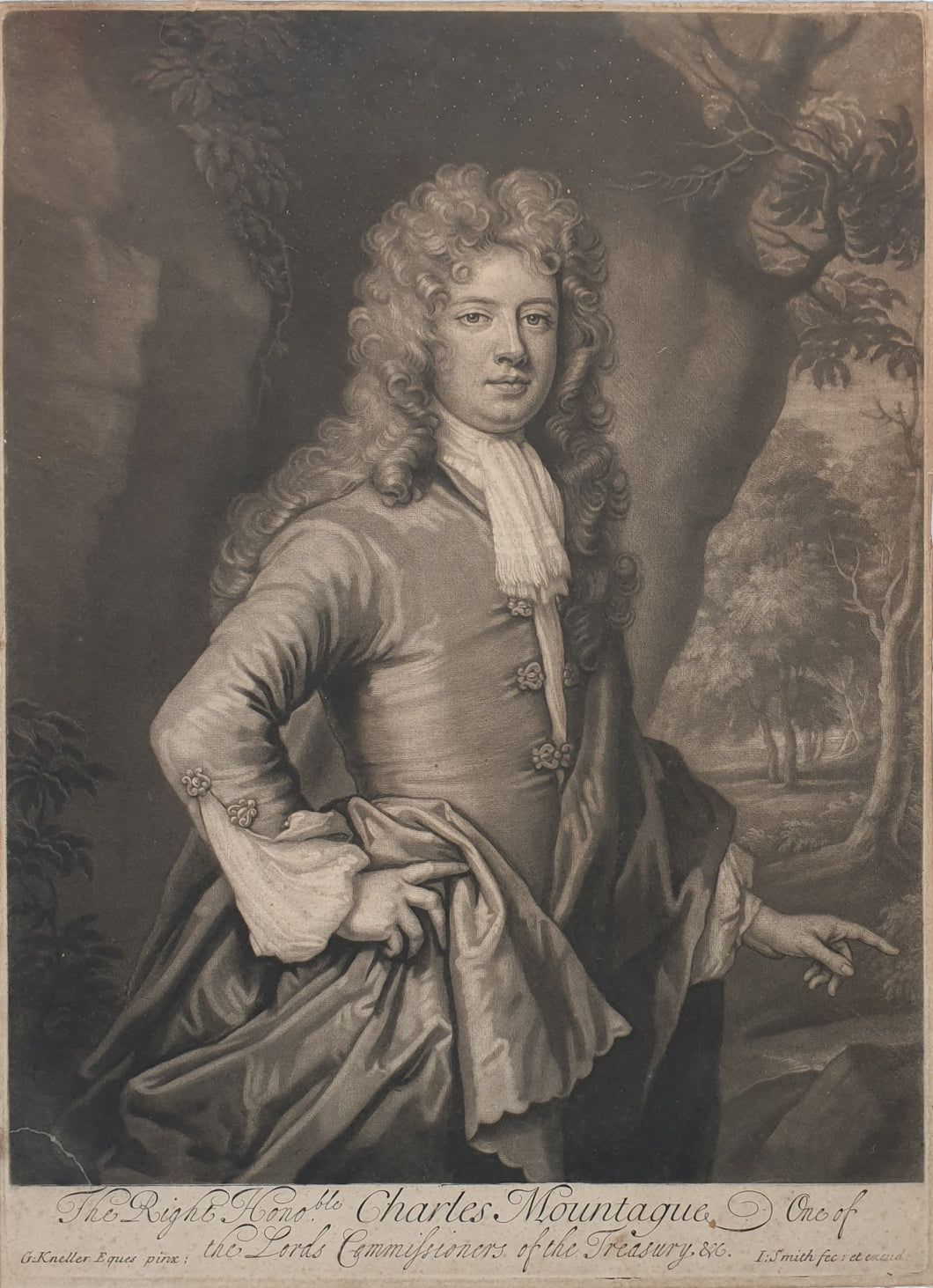 JI Smith Mezzotint Engraving After G Kneller The Right Honourable Charles Mountague Circa. 1690.