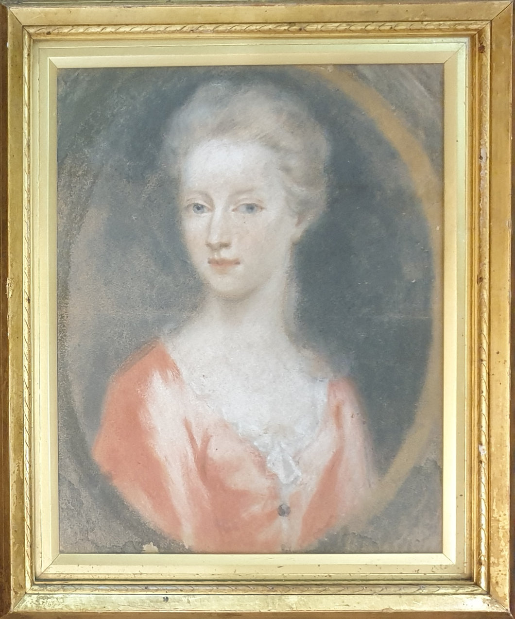 Henrietta Johnston Early 18th.Century American Colonial Pastel Portrait Of A Young Woman Circa.1720