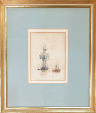 Load image into Gallery viewer, Charles Edward Dixon R.I. Watercolour Study Of A Paddle-Tug Towing A Sailing Ship Circa.1890
