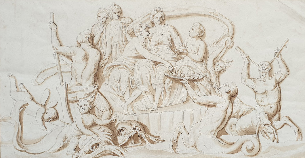 18th.Century Neo-Classical Pen And Ink Drawing Amphrite And Her Attendants Circa.1780